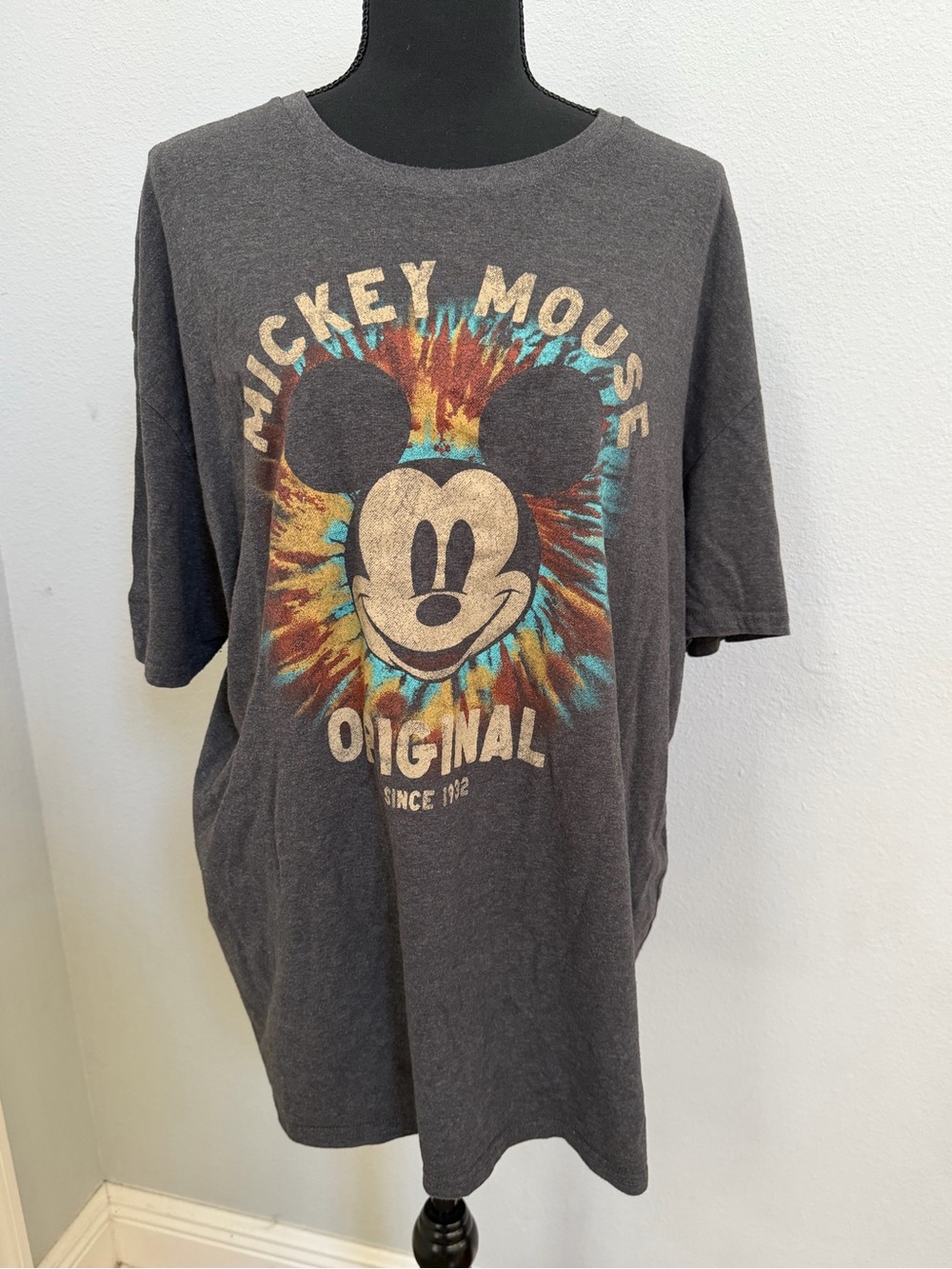 Disney Grey Short-Sleeve Tee with Colorful Mickey Mouse Graphic
